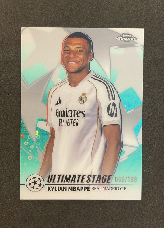 2025-26 Topps Chrome Uefa Club Competitions Ultimate Stage Mbappe Aqua/199 (#'d)