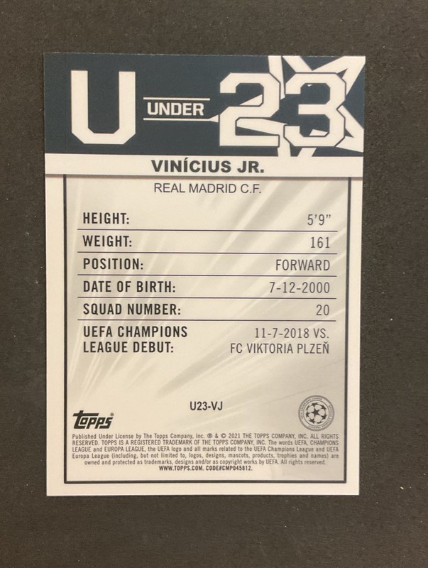 2020-21 Topps Merlin Chrome Uefa Champions League U23 Stars Vinicius Jr #U23-VJ view 2