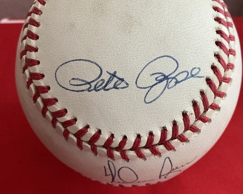 PETE ROSE HANK AARON NOLAN RYAN SIGNED OML BASEBALL PSA 001800