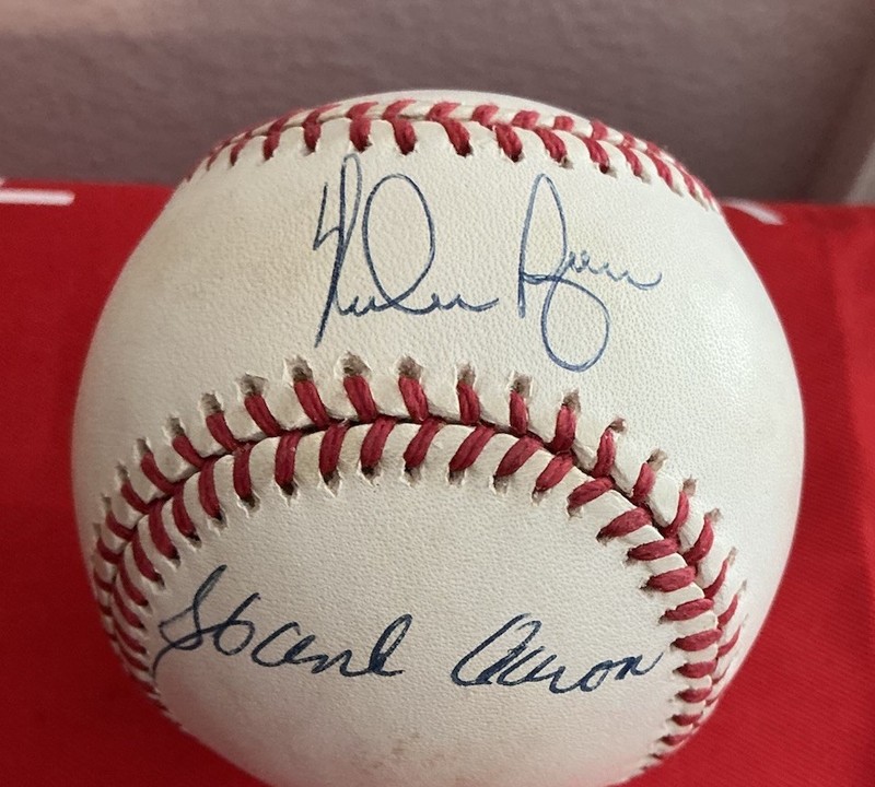 PETE ROSE HANK AARON NOLAN RYAN SIGNED OML BASEBALL PSA 001800 view 2