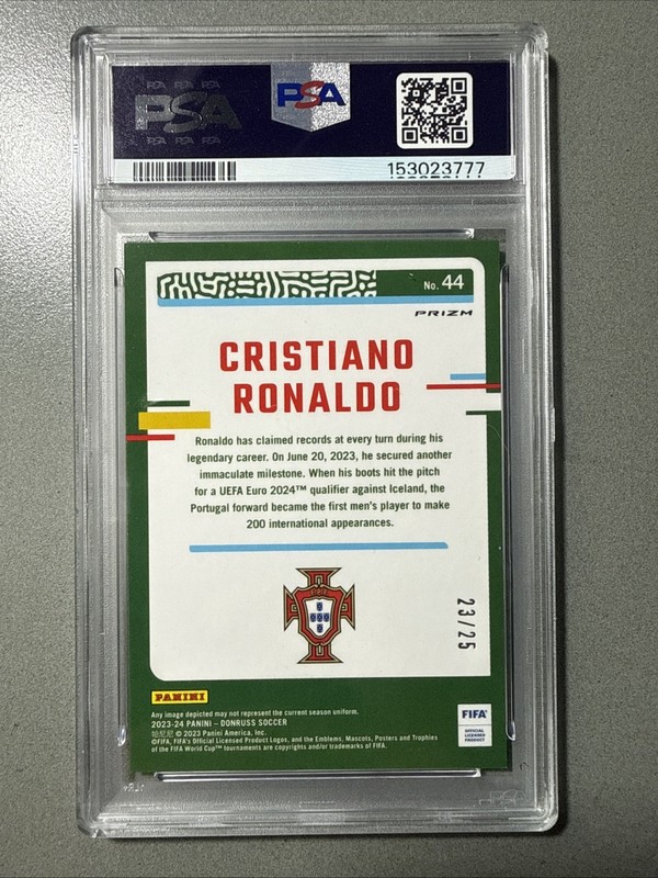 2023 Donruss Optic FIFA Pink Ice /25 Cristiano Ronaldo #44 PSA 8 view 2