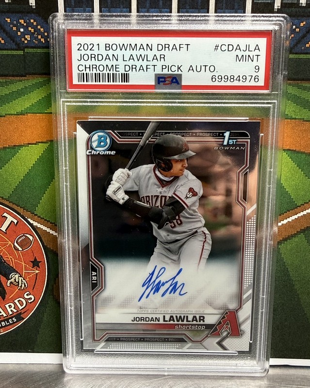 Jordan Lawlar RC Auto PSA 9 2021 Bowman Draft Chrome #CDA-JLA Diamondbacks 🔥