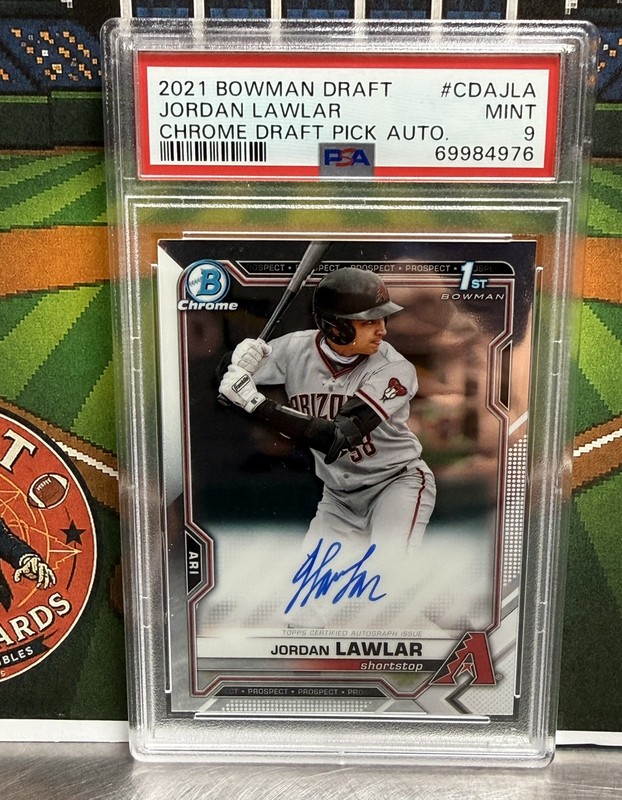 Jordan Lawlar RC Auto PSA 9 2021 Bowman Draft Chrome #CDA-JLA Diamondbacks 🔥 view 2