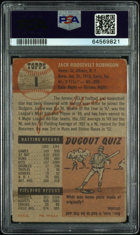 1953 Topps Jackie Robinson #1 PSA 1.5 HOF Vintage Eye Appeal Regrade Review Cand view 2