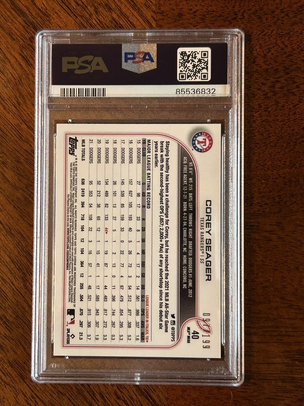 2022 Topps Chrome Logofractor Corey Seager Pink Refractor/199 PSA 10 Pop 1 view 2
