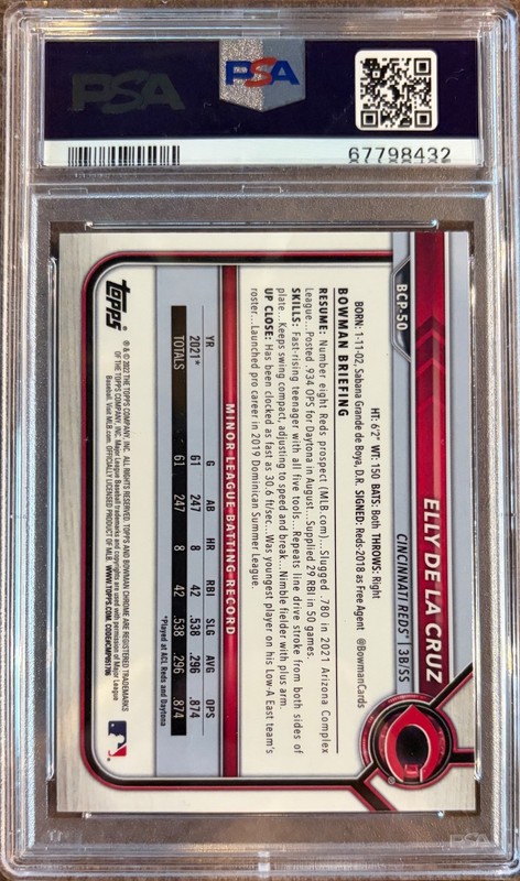 2022 Bowman Chrome Prospects # BCP50 Elly De La Cruz PSA Gem Mint 10 view 2