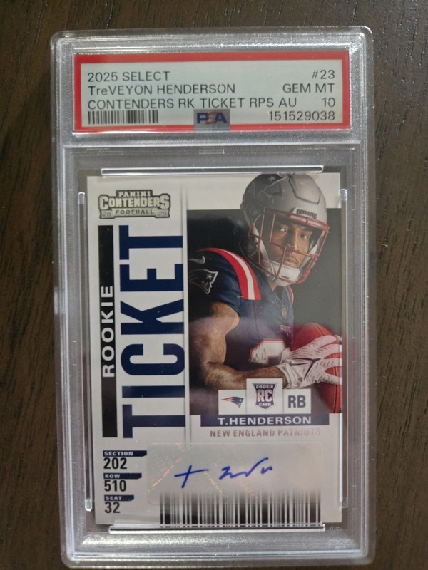 TreVeyon Henderson Rookie Ticket Auto PSA 10 POP 3 - 2025 Panini Contenders Pats