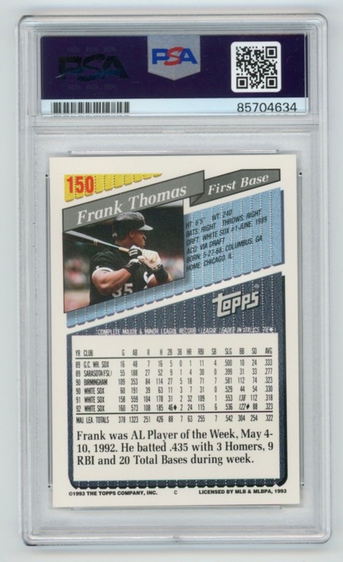 FRANK THOMAS Signed 1993 Topps Baseball Card #150 + PSA Auto 04634 view 2