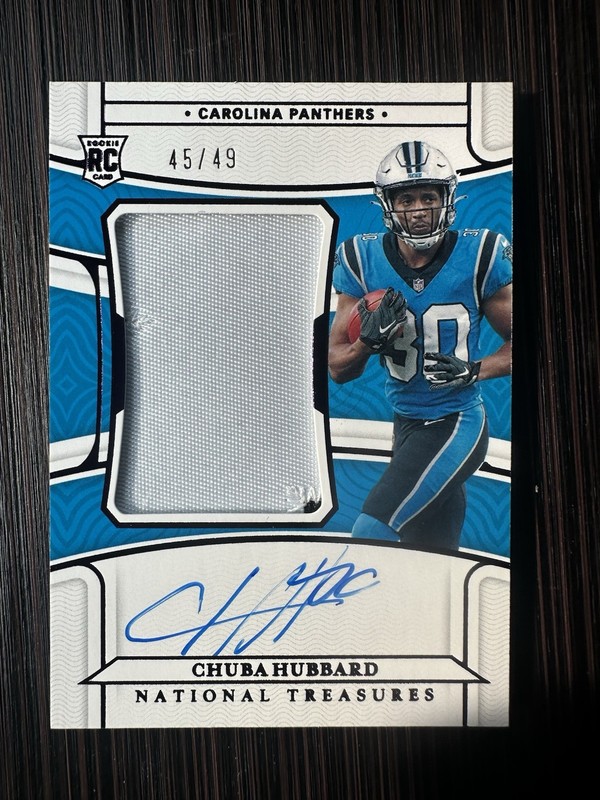 CHUBA HUBBARD 2021 NATIONAL TREASURES ROOKIE PATCH AUTO #180 45/49 RPA RC PURPLE