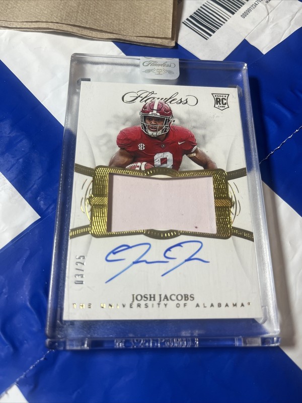 2019 FLAWLESS JOSH JACOBS ROOKIE PATCH AUTO 3/25 TRUE RPA RC ALABAMA