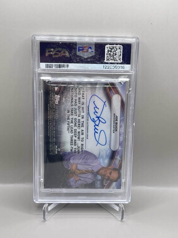 2025 Topps Tribute Juan Soto Joe Buck Calling The Shot Dual Auto #/50 SSP PSA 10 view 2