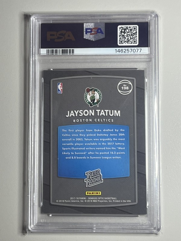 2017-18 Panini Donruss Optic - Rookie Jayson Tatum #198 Shock Prizm (RC) PSA 9 view 2