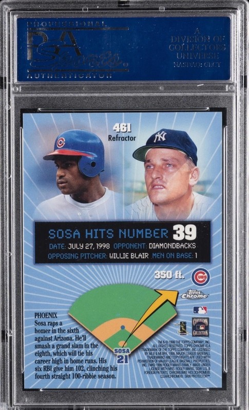 1999 SAMMY SOSA PSA 10 TOPPS CHROME HOMERUN # 39 PARADE REFRACTOR CHICAGO CUBS  view 2