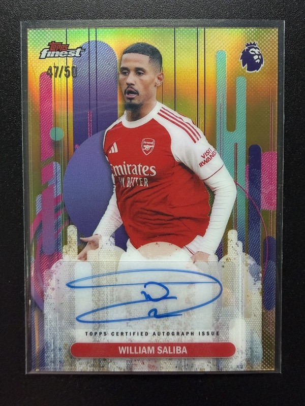 William Saliba 2025-26 Topps Finest EPL Premier League Gold Auto /50 Arsenal