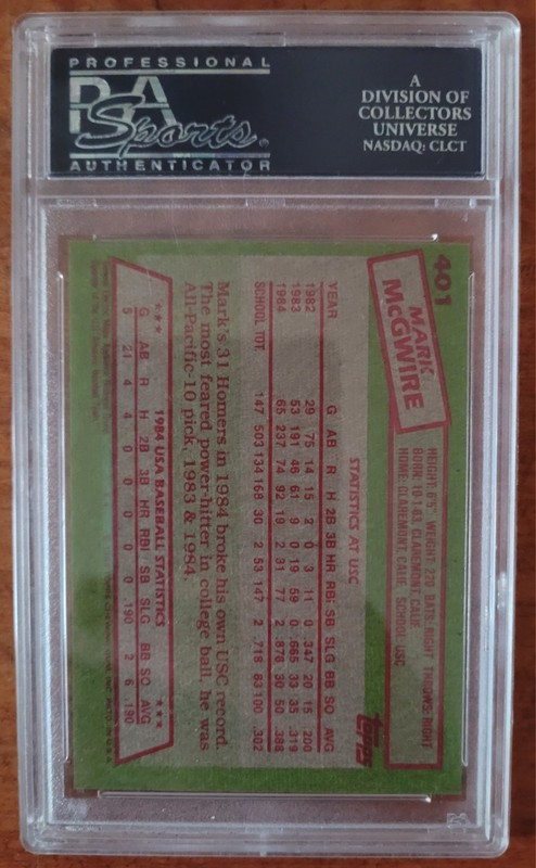1985 Topps Mark McGwire #401 (RC) PSA 9 view 2