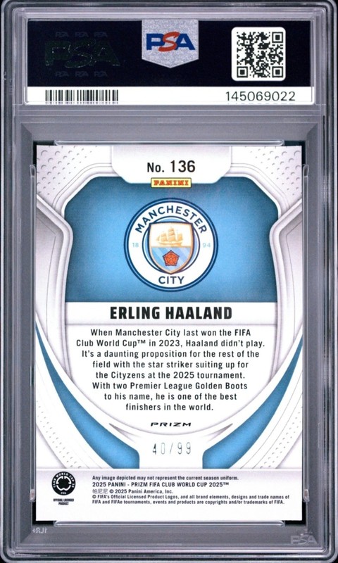 2025 ERLING HAALAND PSA 9 PANINI PRIZM FIFA CLUB WORLD CUP ORANGE GLITTER /99  view 2