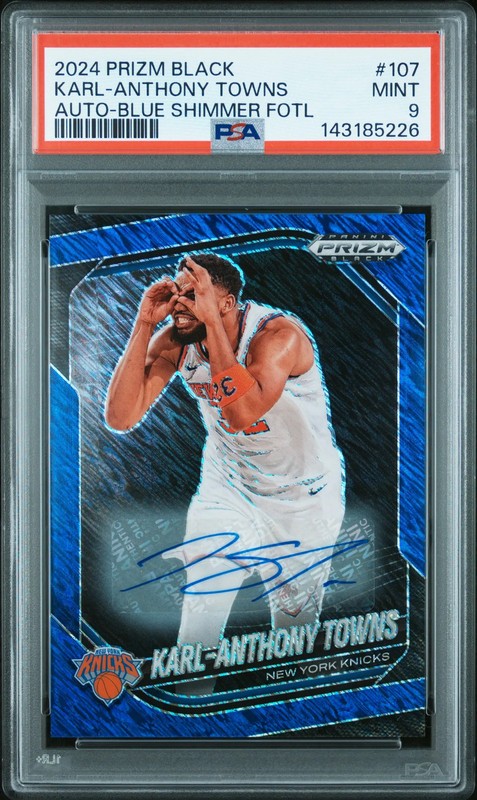 2024 Panini Prizm Black Karl-Anthony Towns Auto Blue Shimmer FOTL /25 #107 PSA 9
