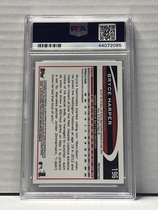 2012 Topps Chrome - Bryce Harper Hitting Purple Refractor (RC) PSA 9 view 2