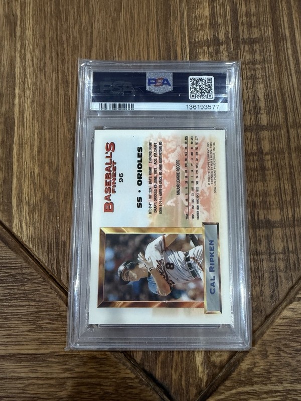 1993 Topps Finest #96 Cal Ripken Jr PSA 8 view 2
