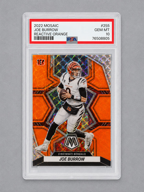 2022 Mosaic, Reactive Orange, #255, Joe Burrow, Bengals, GEM MT 10