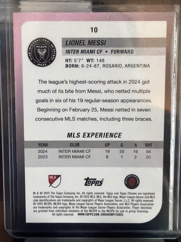 2025 Topps Chrome MLS Magenta Pulsar Lionel Messi #10 Inter Miami CF view 2