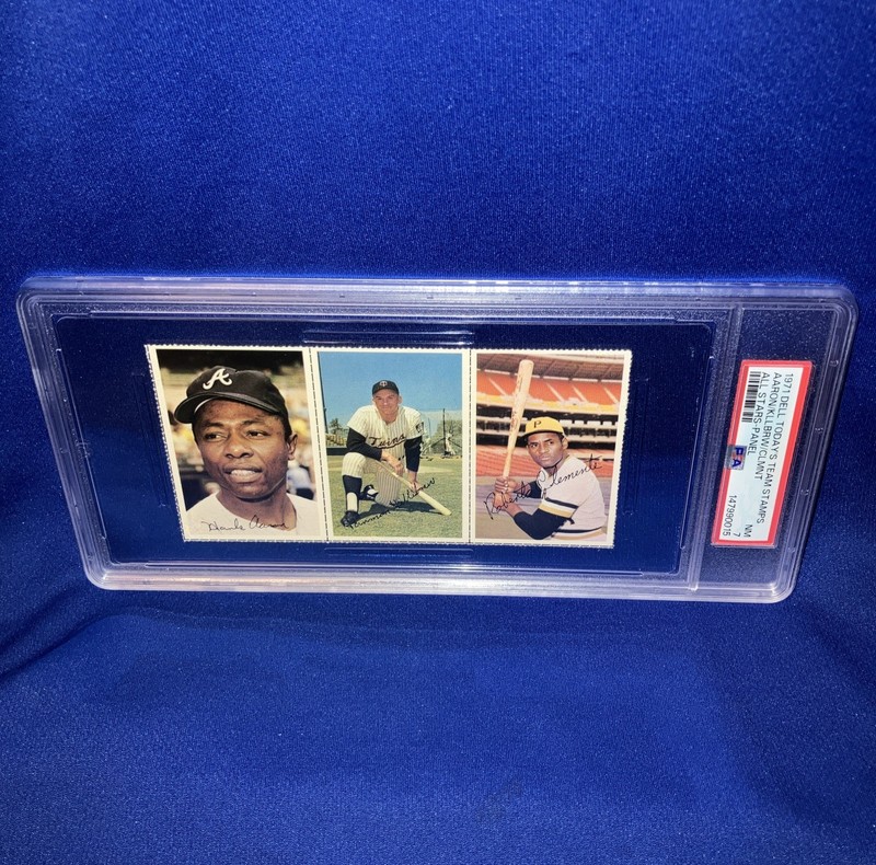 1971 ROBERTO CLEMENTE HANK AARON PSA 7 RARE v TOPPS RC DELL TODAY’S TEAM STAMPS