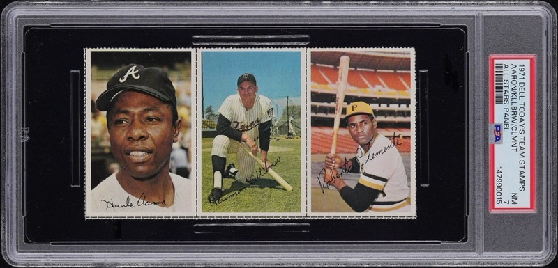 1971 ROBERTO CLEMENTE HANK AARON PSA 7 RARE v TOPPS RC DELL TODAY’S TEAM STAMPS view 2