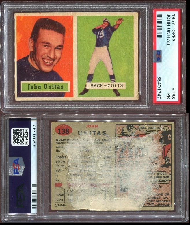 1957 Topps #138 John Unitas RC PSA 1 Baltimore Colts HOF U. of Louisville