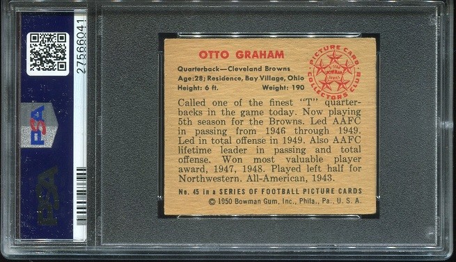 1950 Bowman #45 Otto Graham RC PSA 5 Cleveland Browns HOF Northwestern Univ. view 2