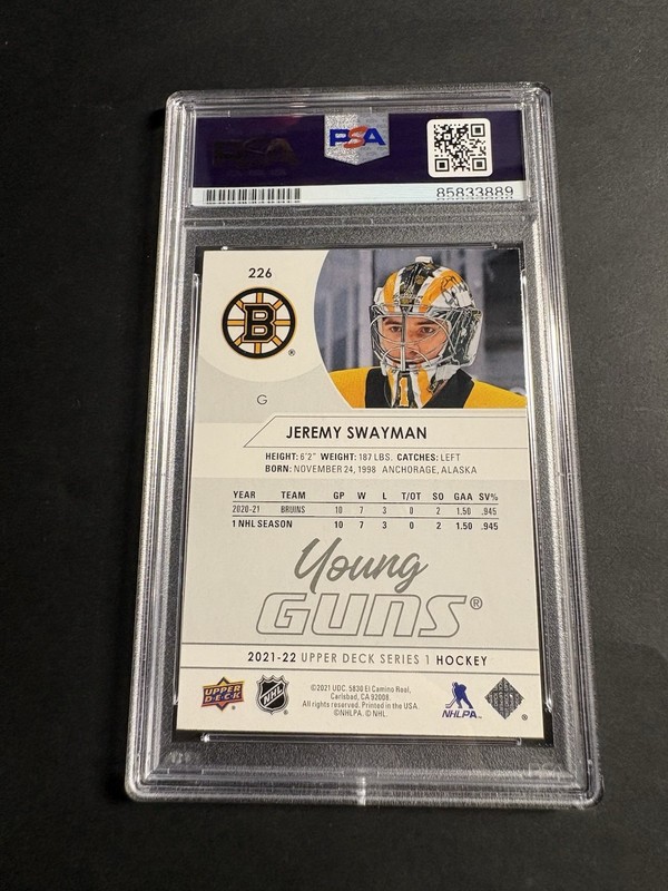 Jeremy Swayman Signed Young Guns Rookie Card PSA/DNA Auto NHL Hockey Bruins RC view 2