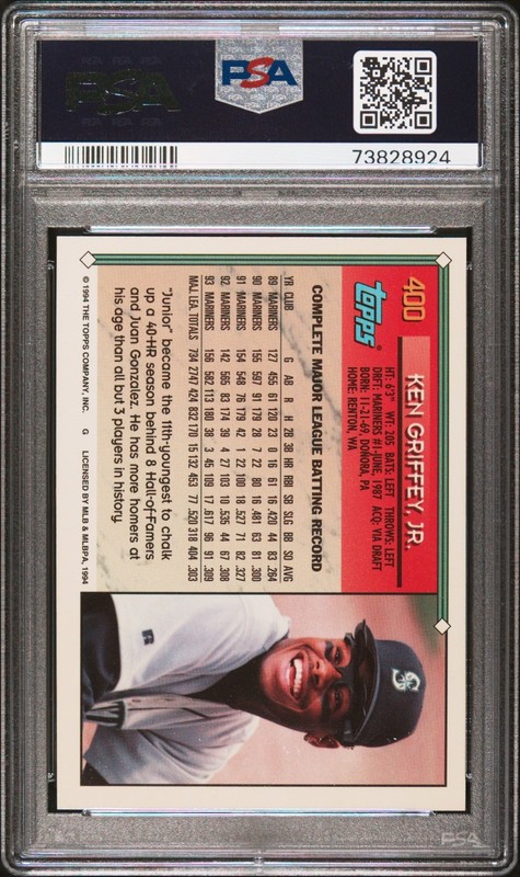 Ken Griffey Jr 1994 Topps GOLD #400 PSA 8 Seattle Mariners view 2
