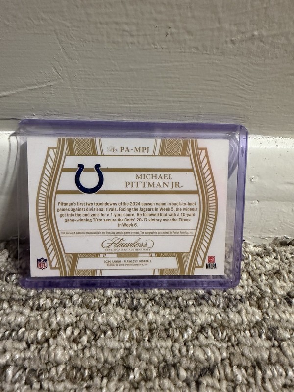 Michael Pittman Panini Flawless Patch Auto /20 view 2