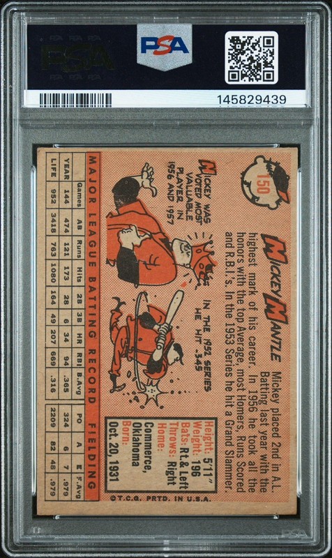 1958 Topps Mickey Mantle PSA 4 VG-EX Very Clean! 👀 view 2