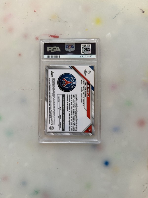 Topps Chrome UCL Neymar Jr Paris Saint-Germain Orange/Gold Starball #50 PSA 9 view 2