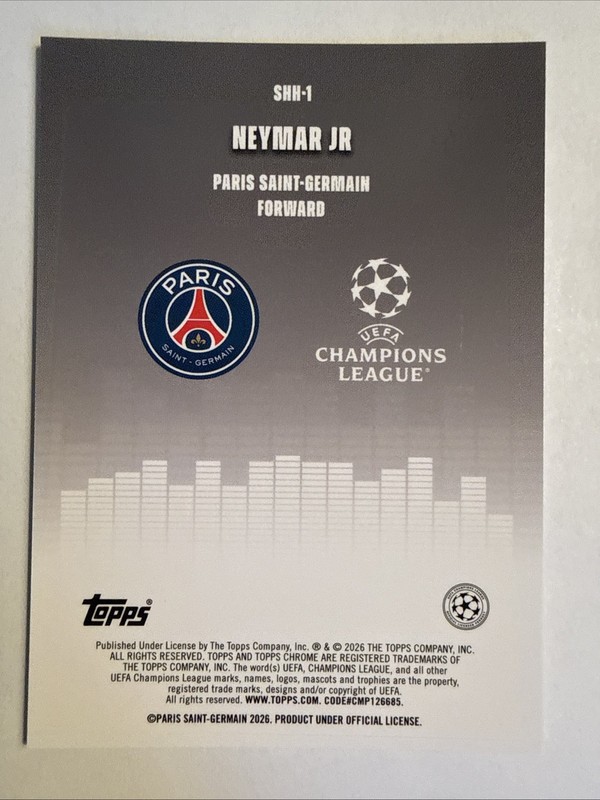 Neymar Jr #SHH-1 2025 Topps Chrome UEFA Silenced PSG Brazil Legend view 2