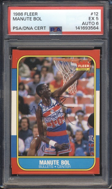 1986 Fleer Basketball AUTO Manute Bol Signed RC #12 PSA/DNA Dual Graded 5 / 6