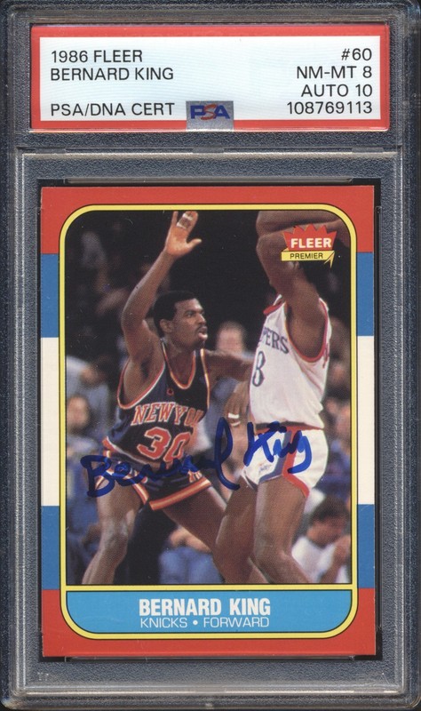 1986 Fleer Basketball AUTO Bernard King #60 Signed PSA/DNA Dual Graded 8 / 10
