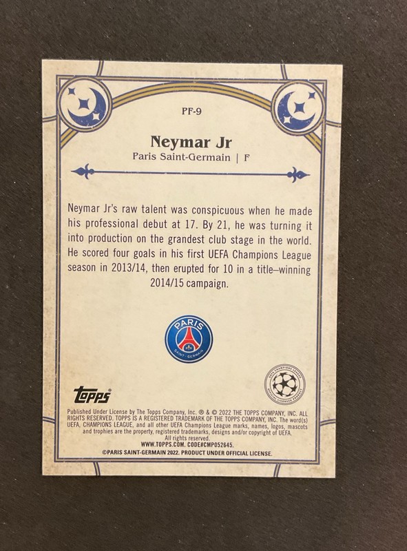 2021-22 Topps Merlin Chrome Uefa Club Competitions Neymar Jr #PF-9 view 2