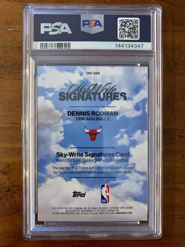 2025-26 Topps Chrome Dennis Rodman Sky Write Auto 12/25 PSA 10 Orange Geometric  view 2