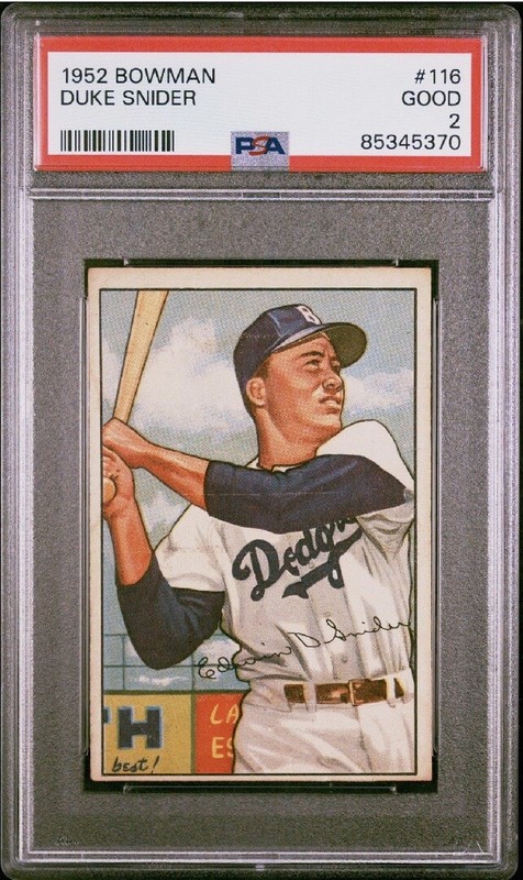 DUKE SNIDER 1952 BOWMAN BASEBALL CARD #116 PSA 2 GOOD BROOKLYN DODGERS HOF