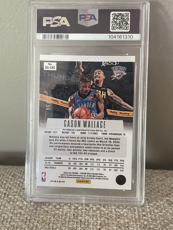 2023 Cason Wallace Prizm Deca Rookie Gold /10 Auto PSA 10 POP 1 OKC Thunder  view 2
