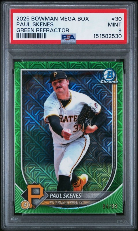 2025 Bowman Mega Box Paul Skenes Green Refractor /99 – PSA 9