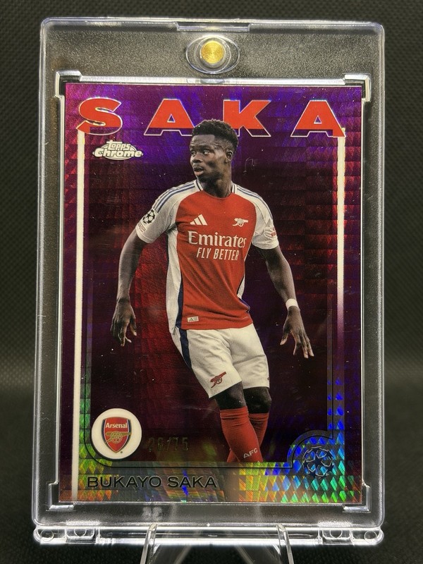 Bukayo Saka - 2025 Topps Chrome UEFA UCL /75 Purple Hyper Parallel #77 Arsenal