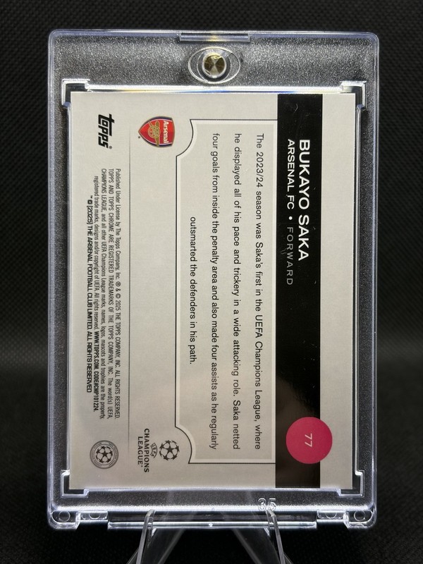 Bukayo Saka - 2025 Topps Chrome UEFA UCL /75 Purple Hyper Parallel #77 Arsenal view 2