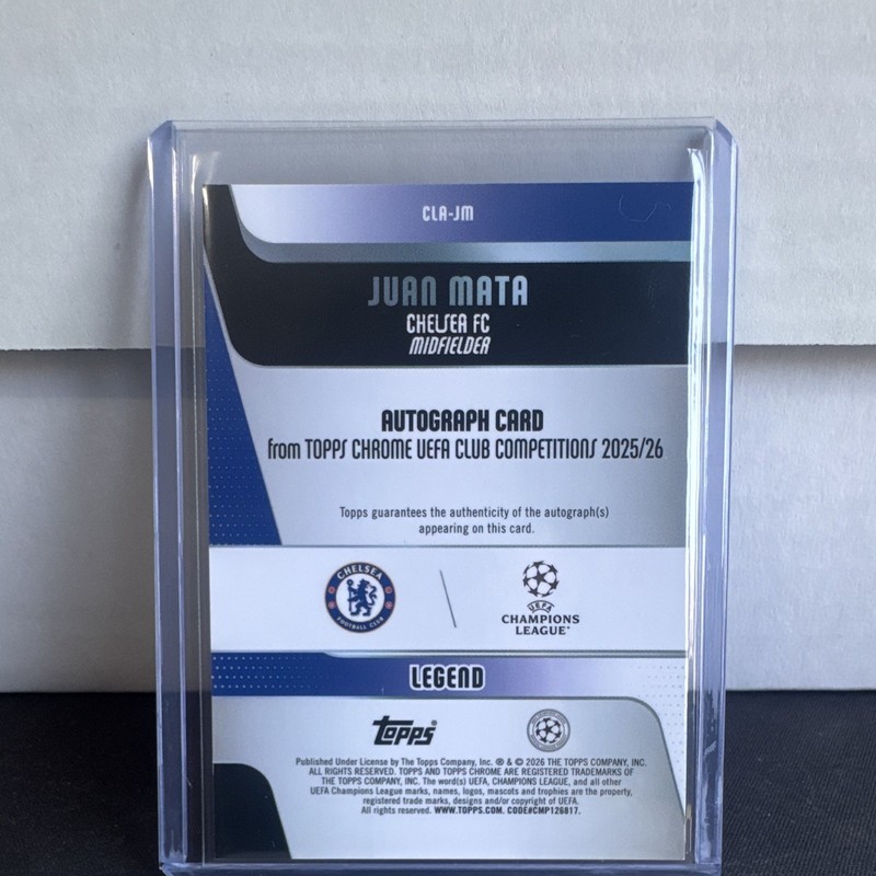 Topps Juan Mata Chelsea Chrome UCC 25/26 Legend Autograph /150 COLOR MATCH view 2