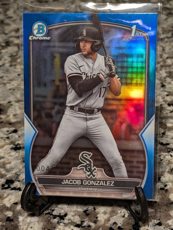 GONZALEZ 1st Bowman True Blue /150 + NT Bat Auto /25 + Elegance Patch Auto /25  view 2
