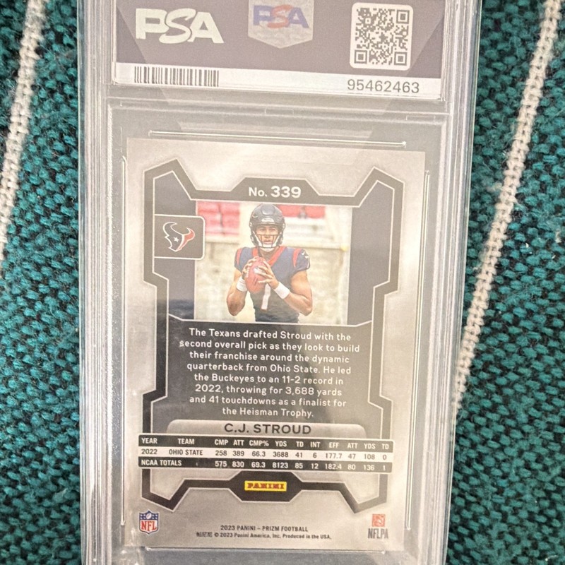 Panini 2023 Prizm Rookies C.J. Stroud Texans RC #339 Base PSA 9 view 2