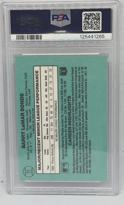 1986 Donruss The Rookies - Barry Bonds #11 (RC) view 2