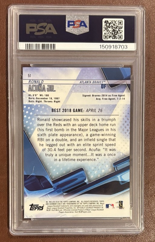 2018 Bowmans Best RONALD ACUNA JR. Rookie Card PSA 10 Gem Mint view 2
