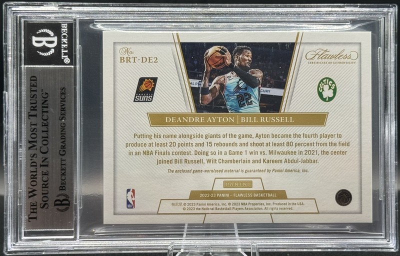 Deandre Ayton Bill Russell 2022-23 Panini Flawless 1/1 Game Worn Patch -  BGS 8 view 2